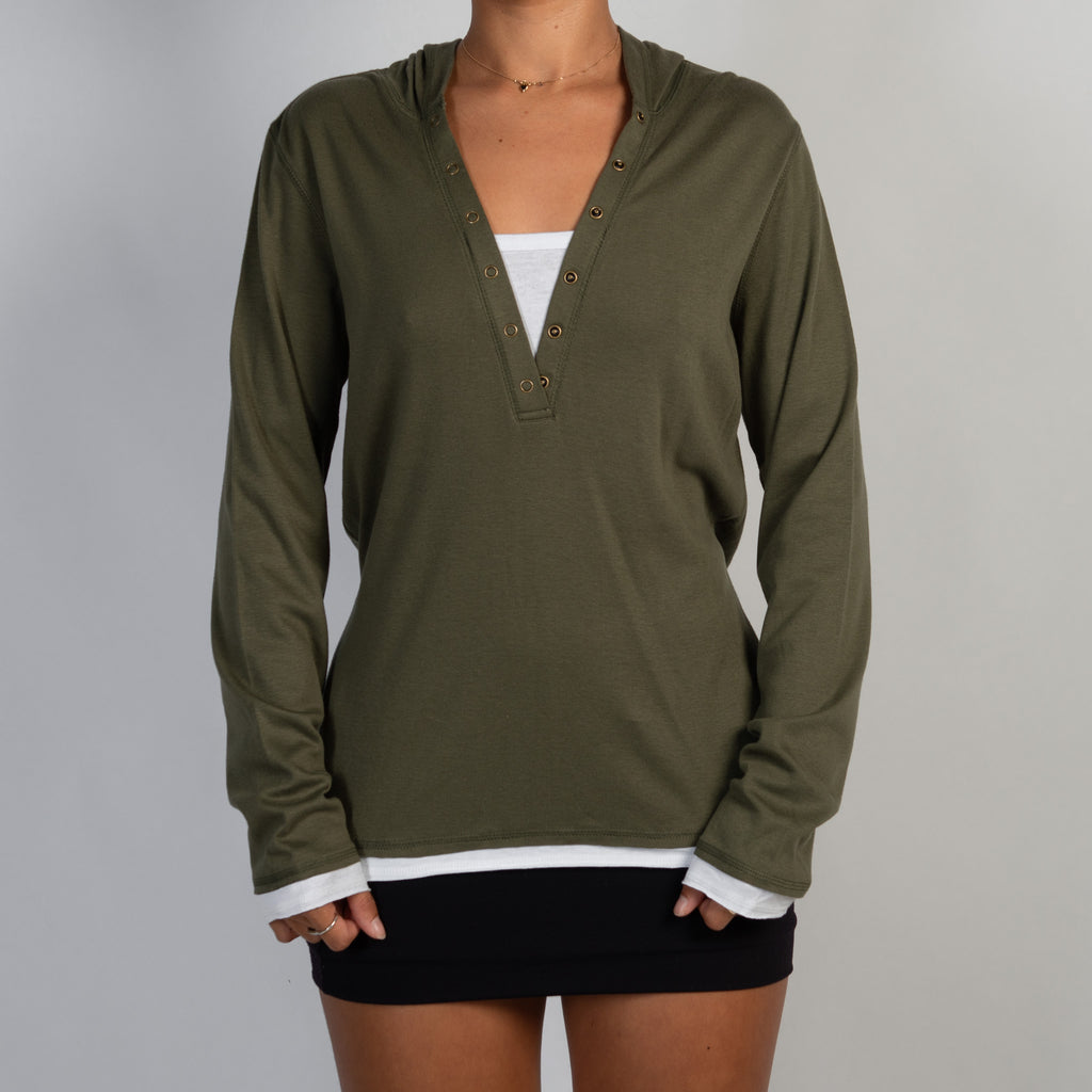 GREEN LAYERED HENLEY SHIRT