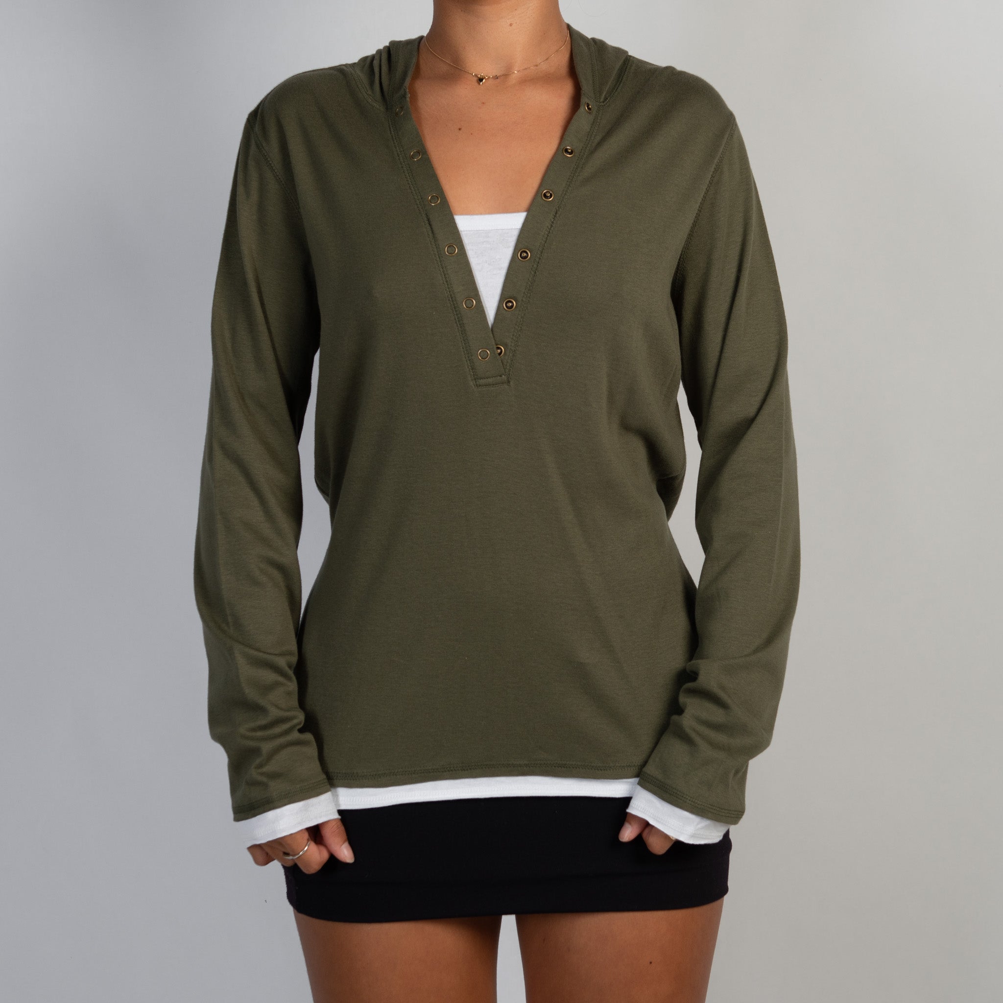 GREEN LAYERED HENLEY SHIRT