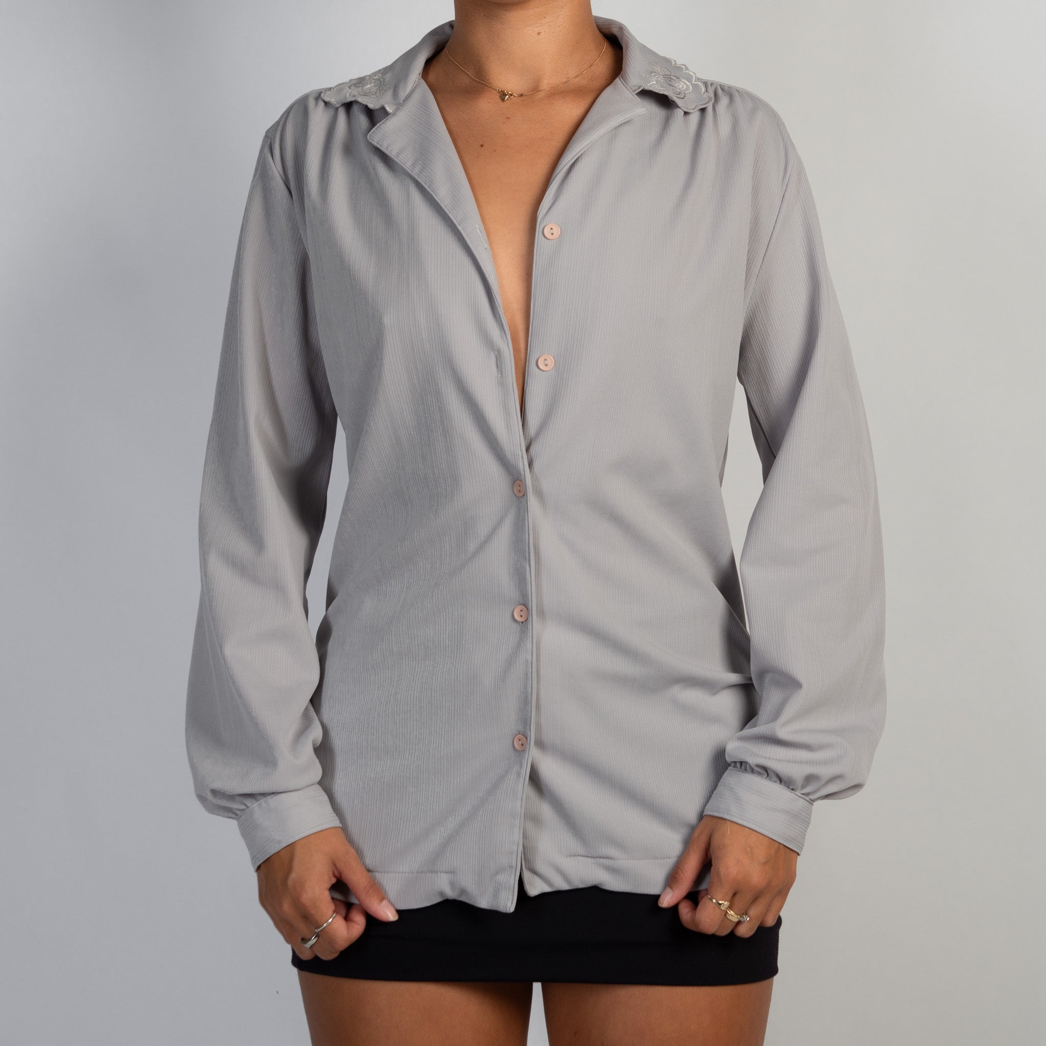 GREY EMROIDERED BLOUSE