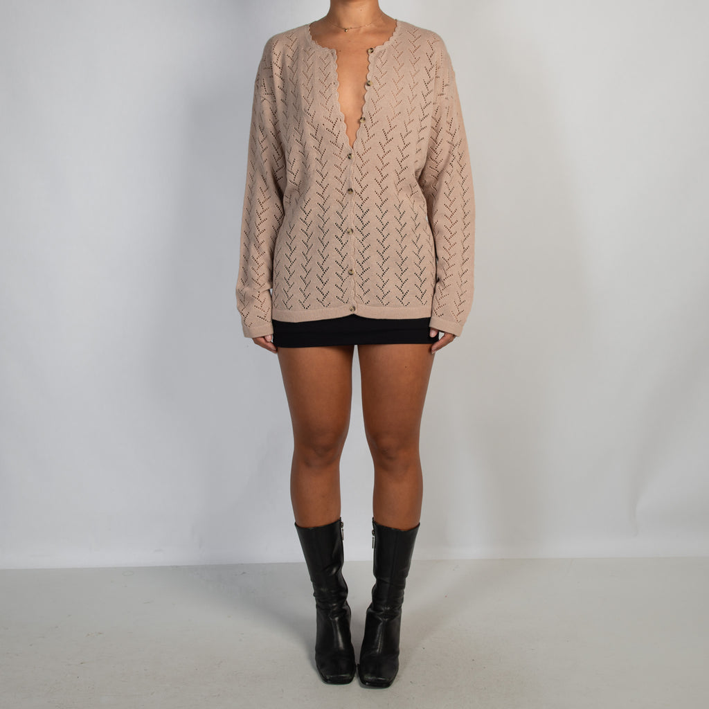 BEIGE CROCHET KNIT CARDIGAN