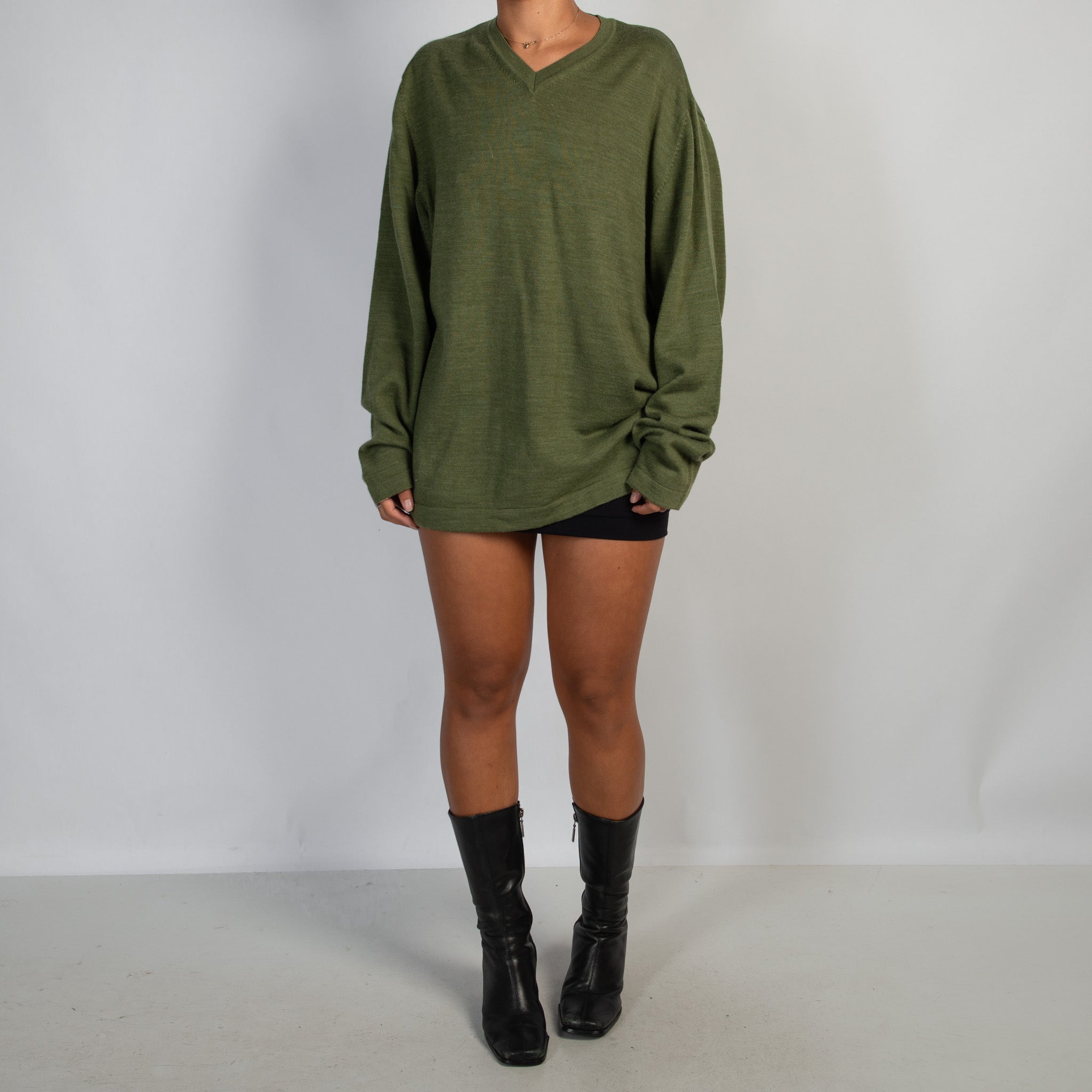 GREEN WOOL KNIT SWEATER