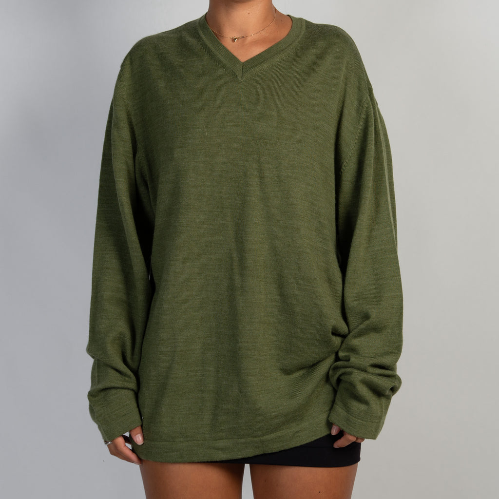 GREEN WOOL KNIT SWEATER