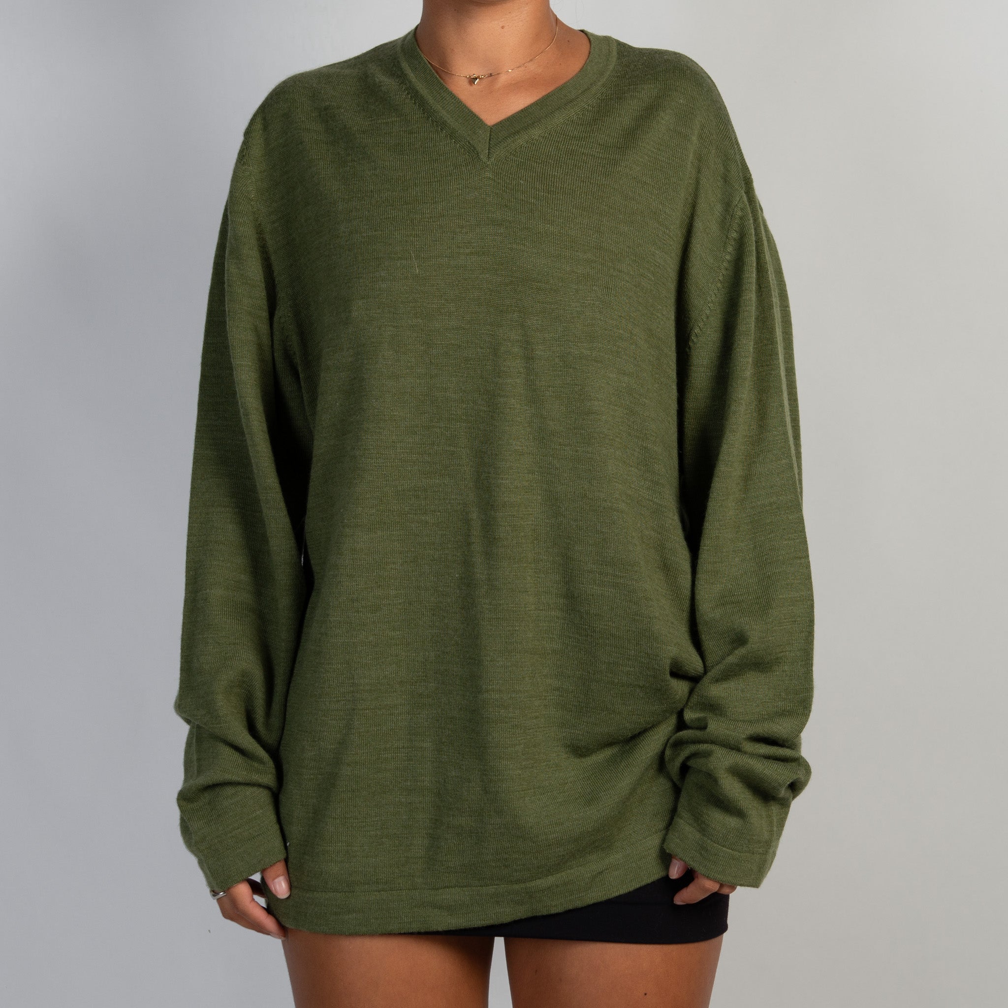 GREEN WOOL KNIT SWEATER