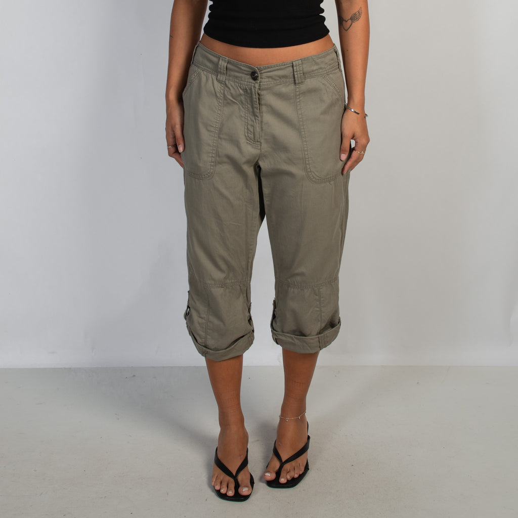 KHAKI CROP CARGO PANTS