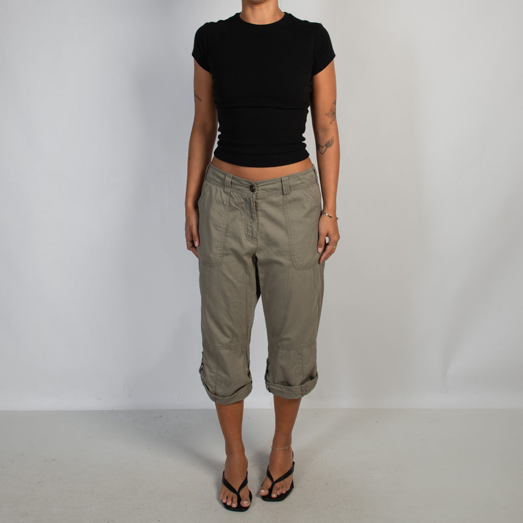 KHAKI CROP CARGO PANTS