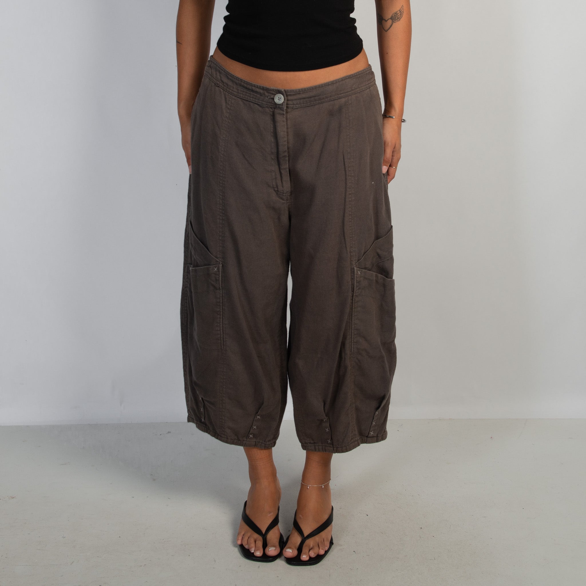 COTTON BARREL LEG PANTS