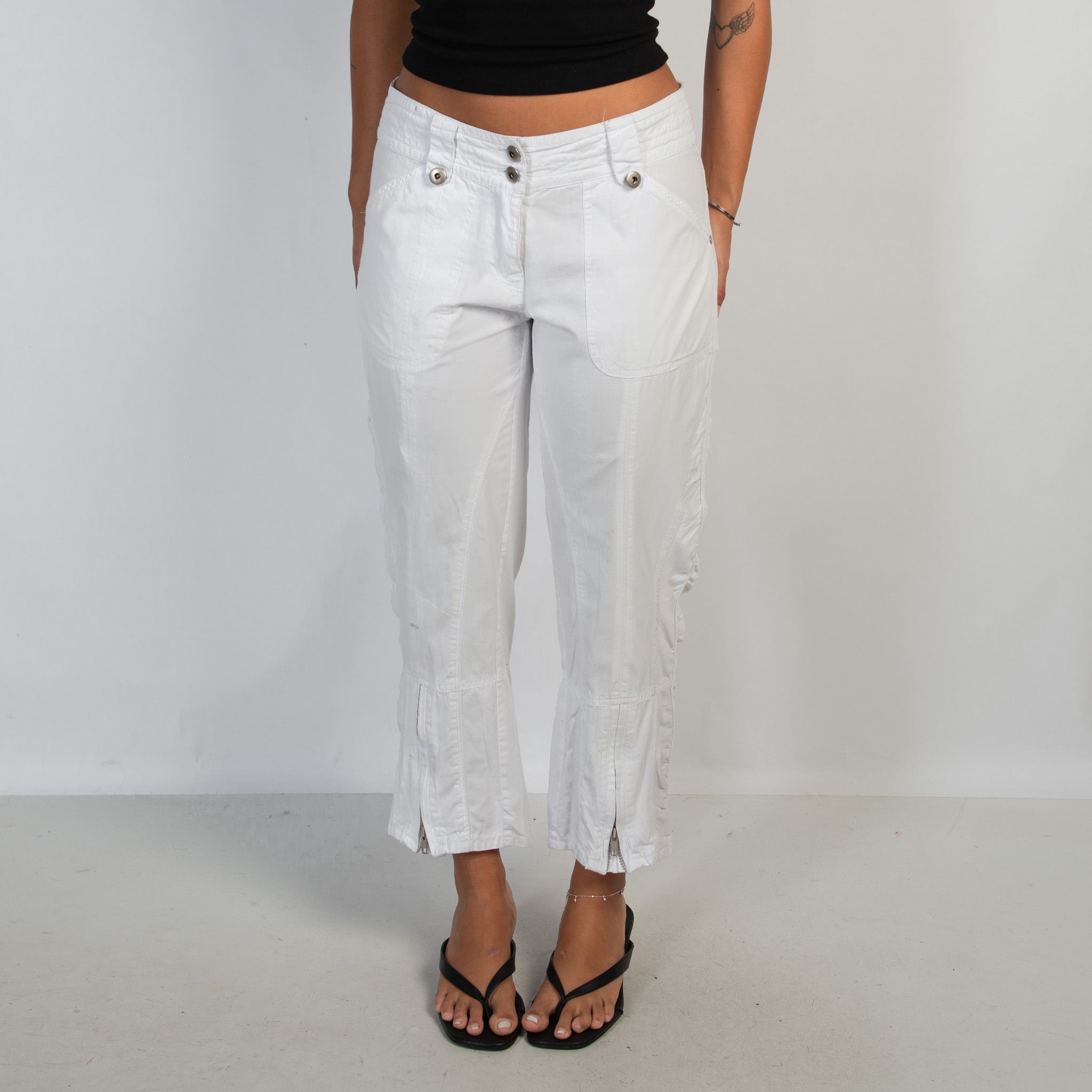 WHITE CROP CARGO PANTS