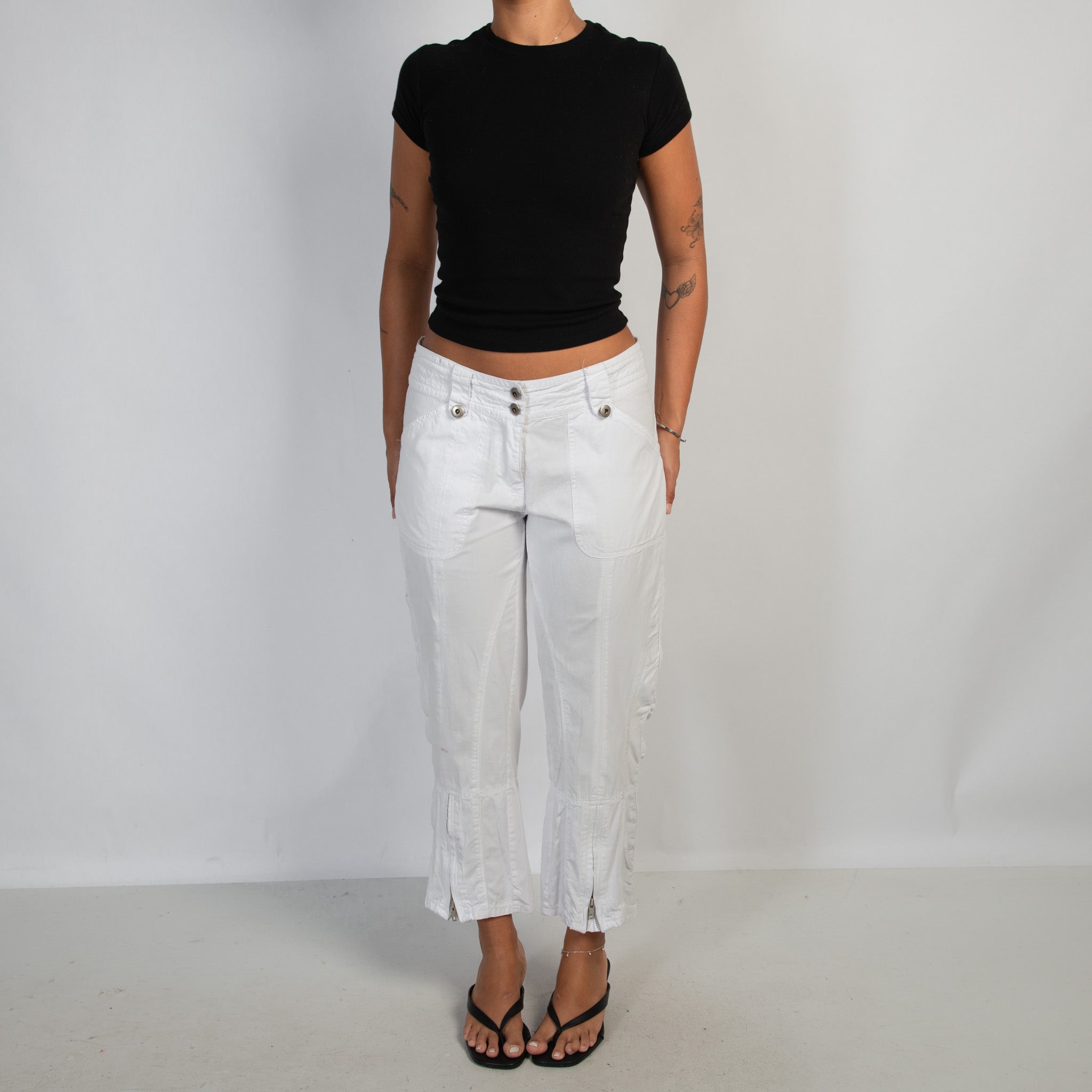 WHITE CROP CARGO PANTS