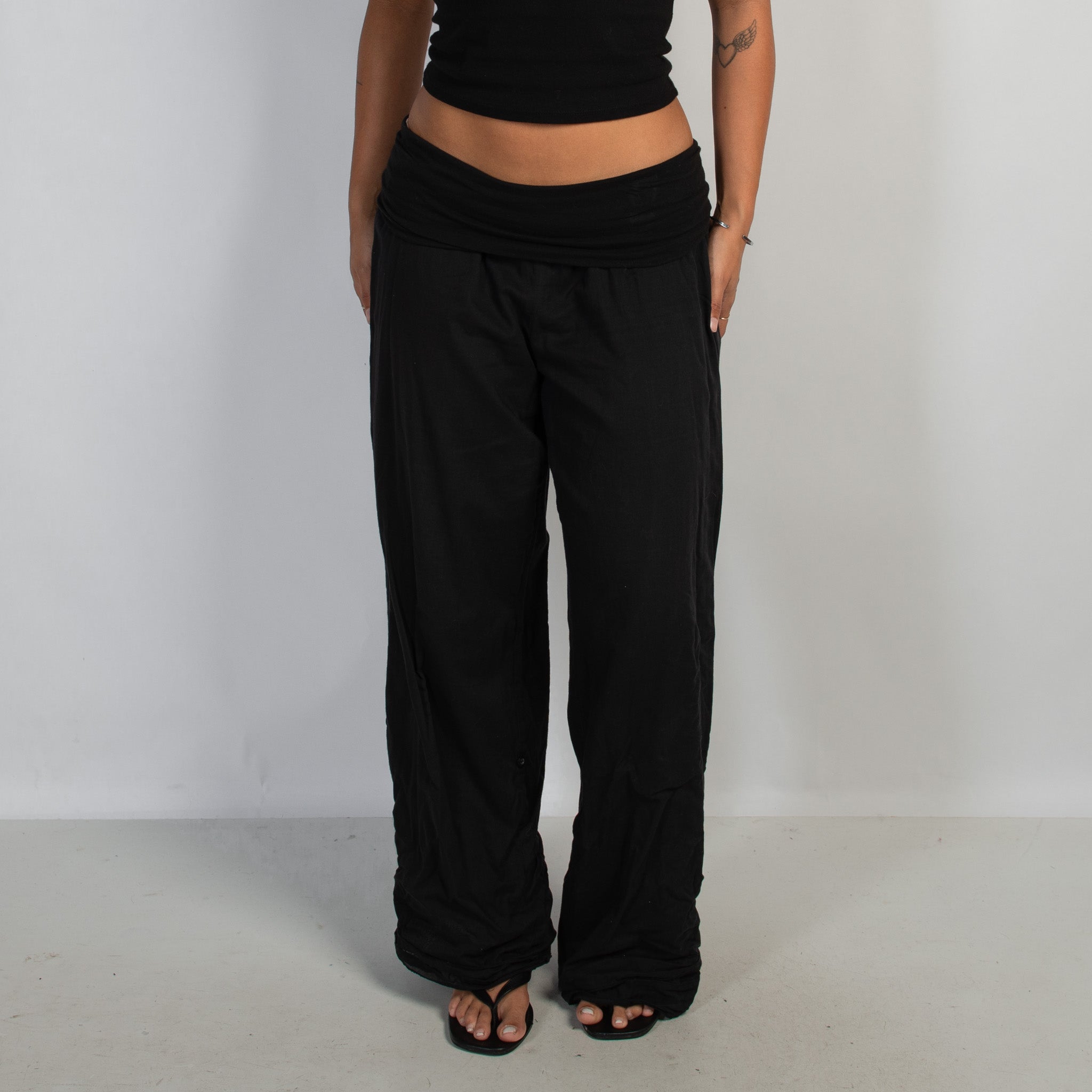 BLACK COTTON FOLD OVER PANTS