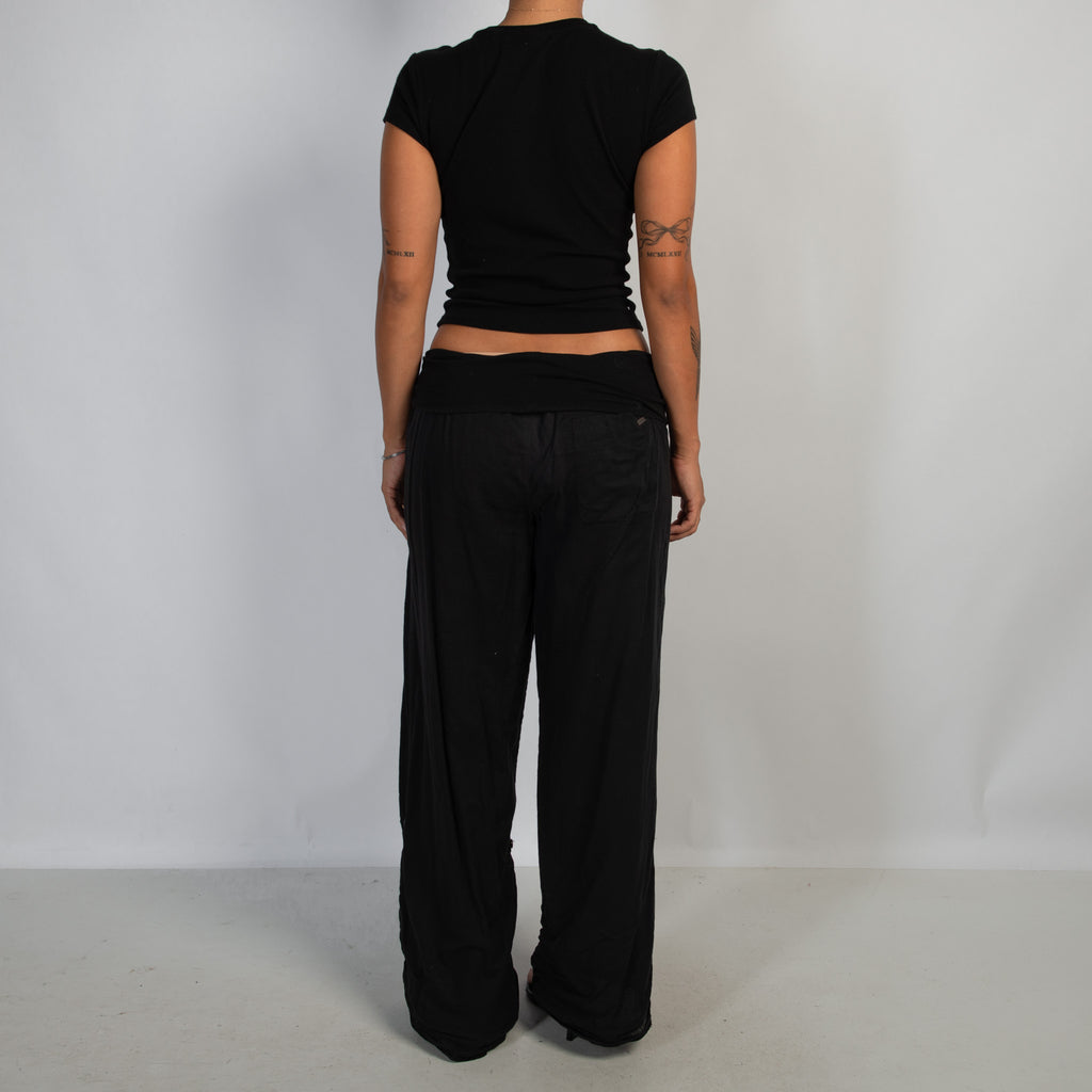 BLACK COTTON FOLD OVER PANTS