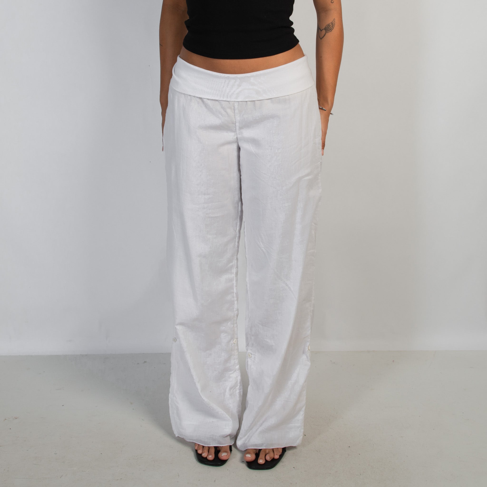 WHITE COTTON FOLD OVER PANTS