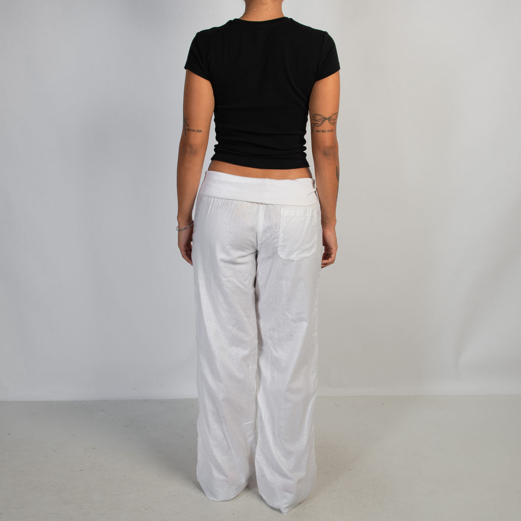 WHITE COTTON FOLD OVER PANTS