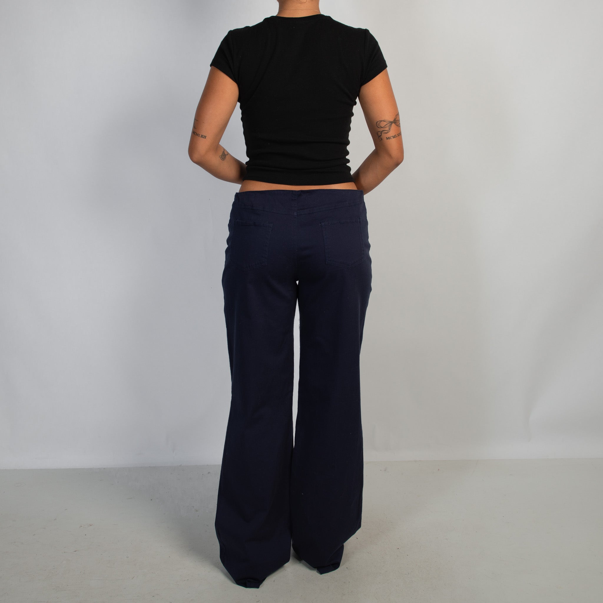 NAVY FLARED TROUSERS