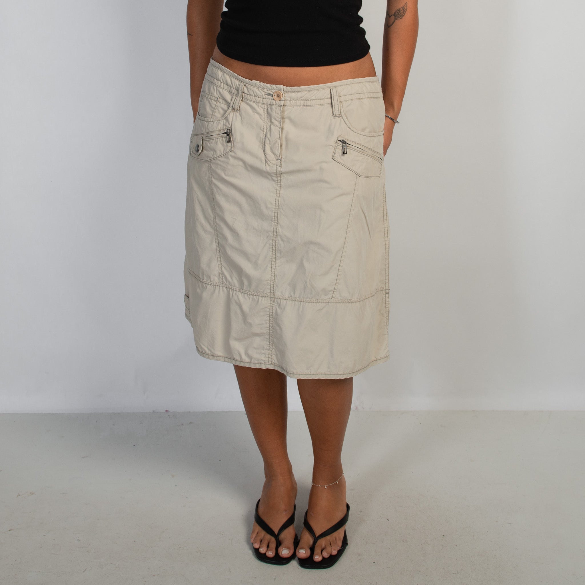 BEIGE CARGO MIDI SKIRT