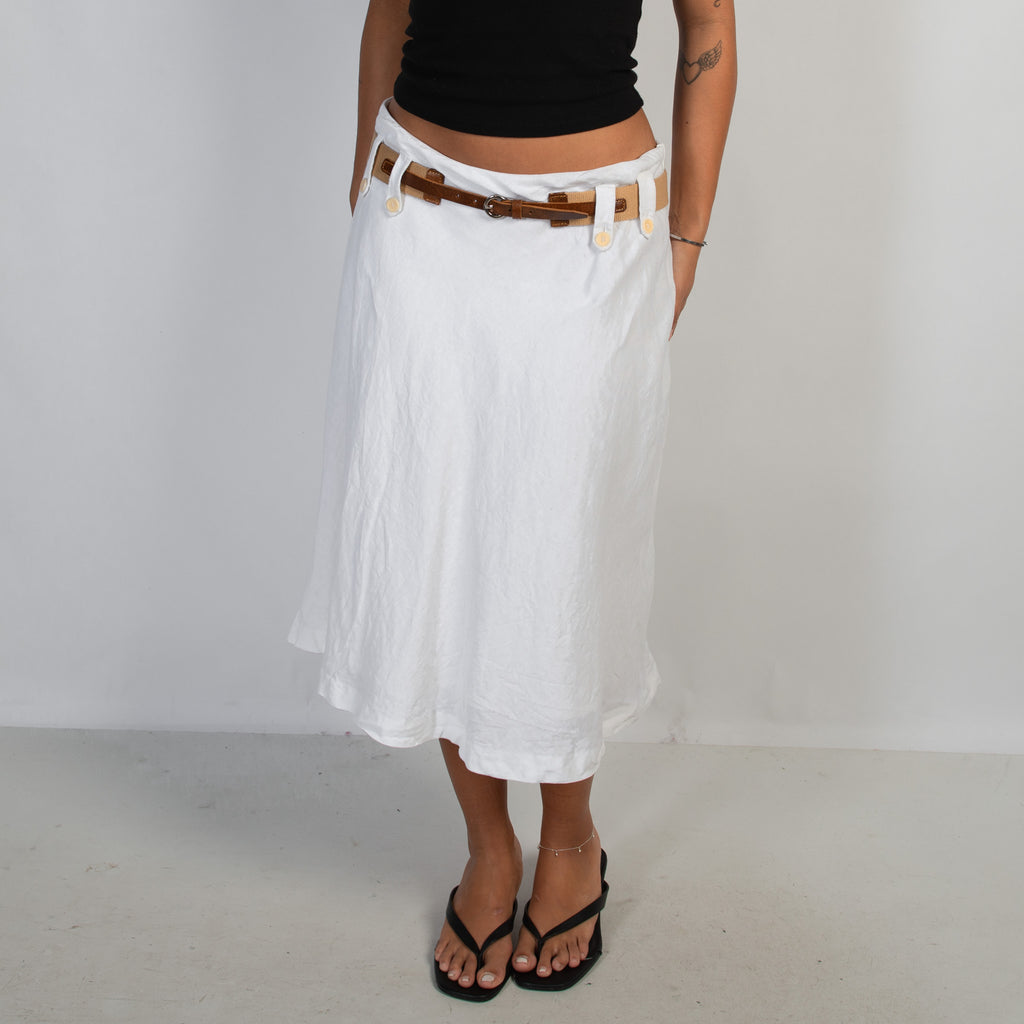 WHITE LINEN MIDI SKIRT