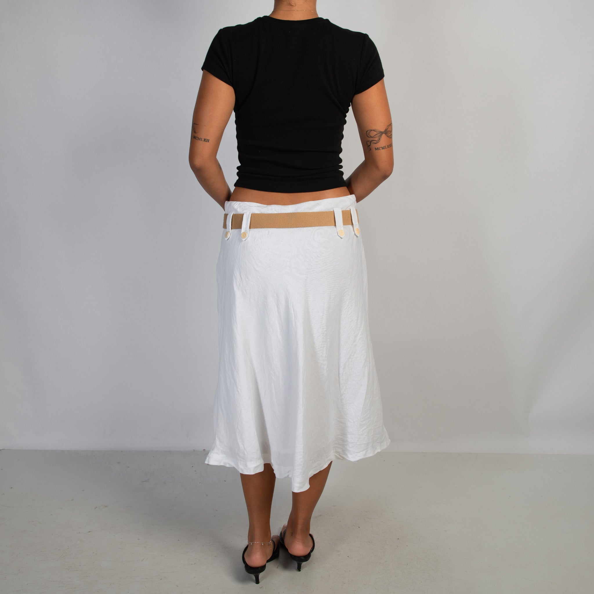 WHITE LINEN MIDI SKIRT