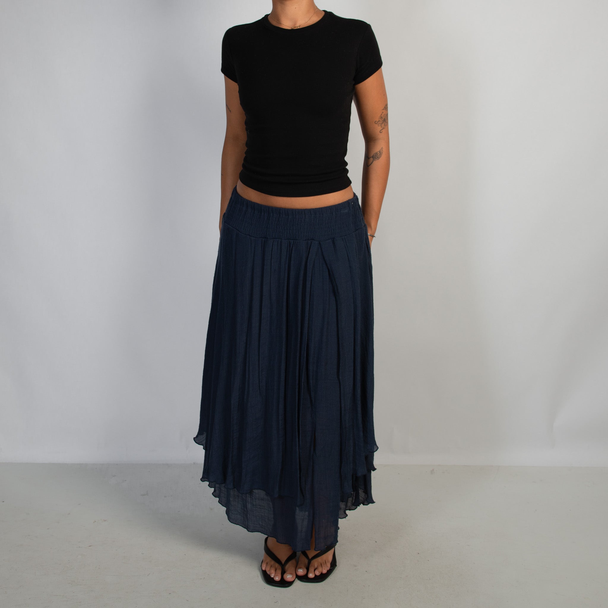 NAVY COTTON LAYERED SKIRT
