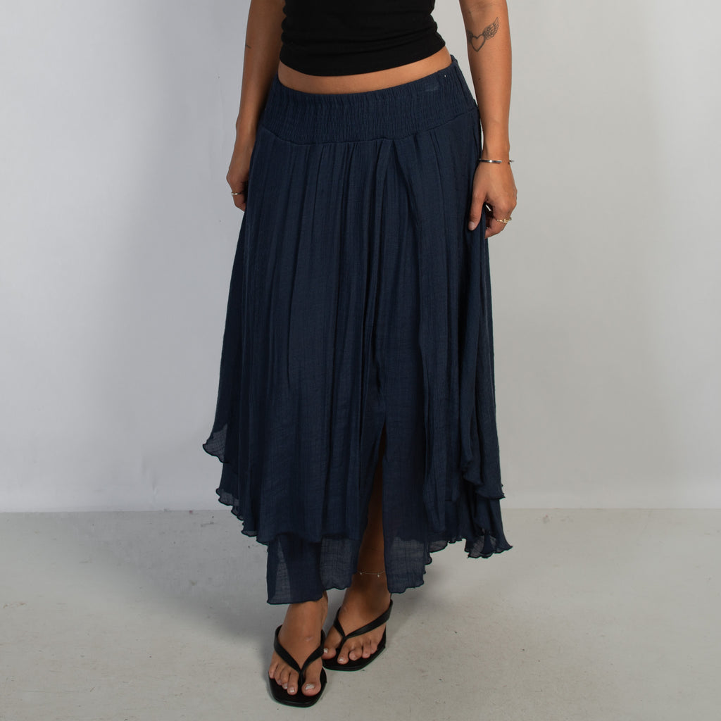 NAVY COTTON LAYERED SKIRT