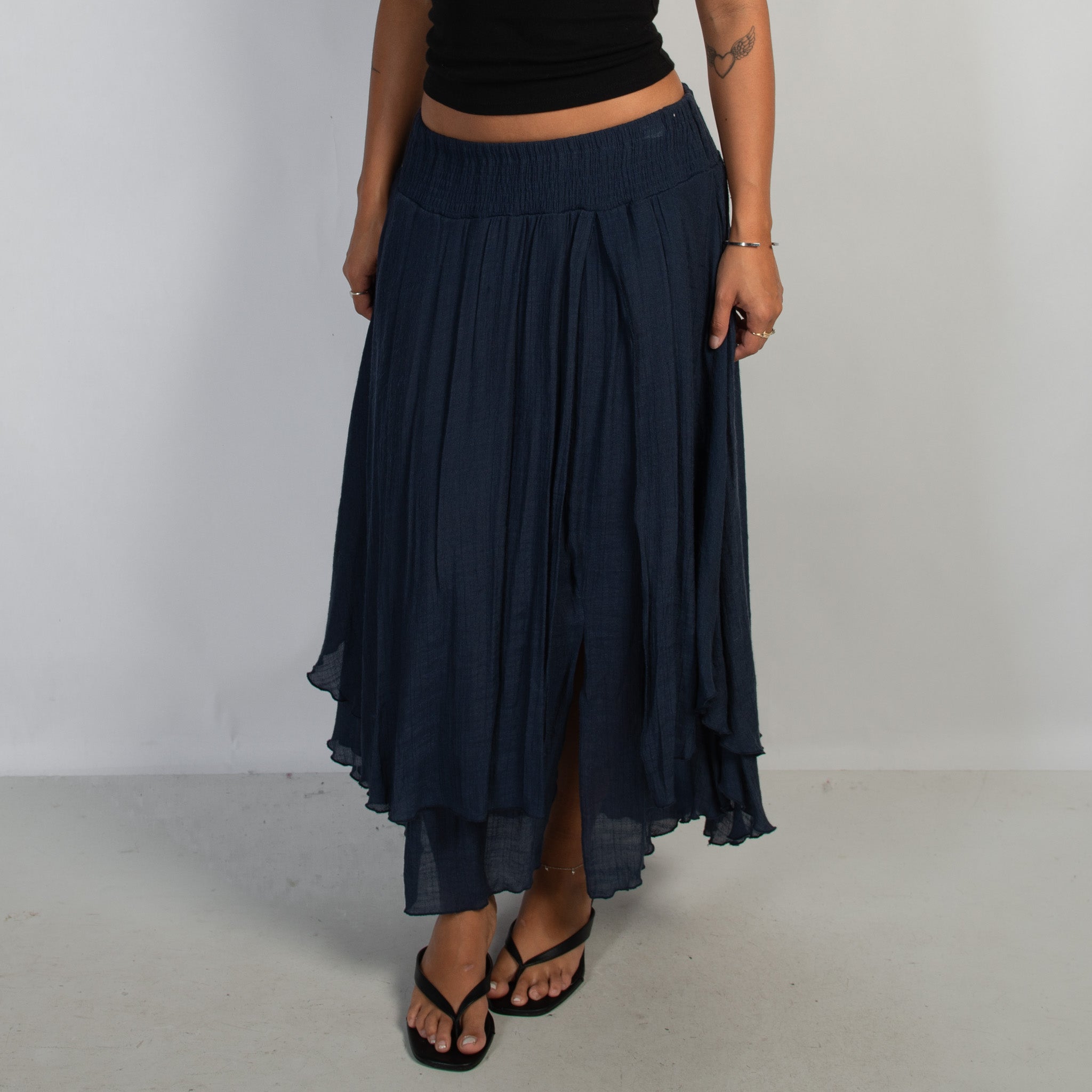 NAVY COTTON LAYERED SKIRT