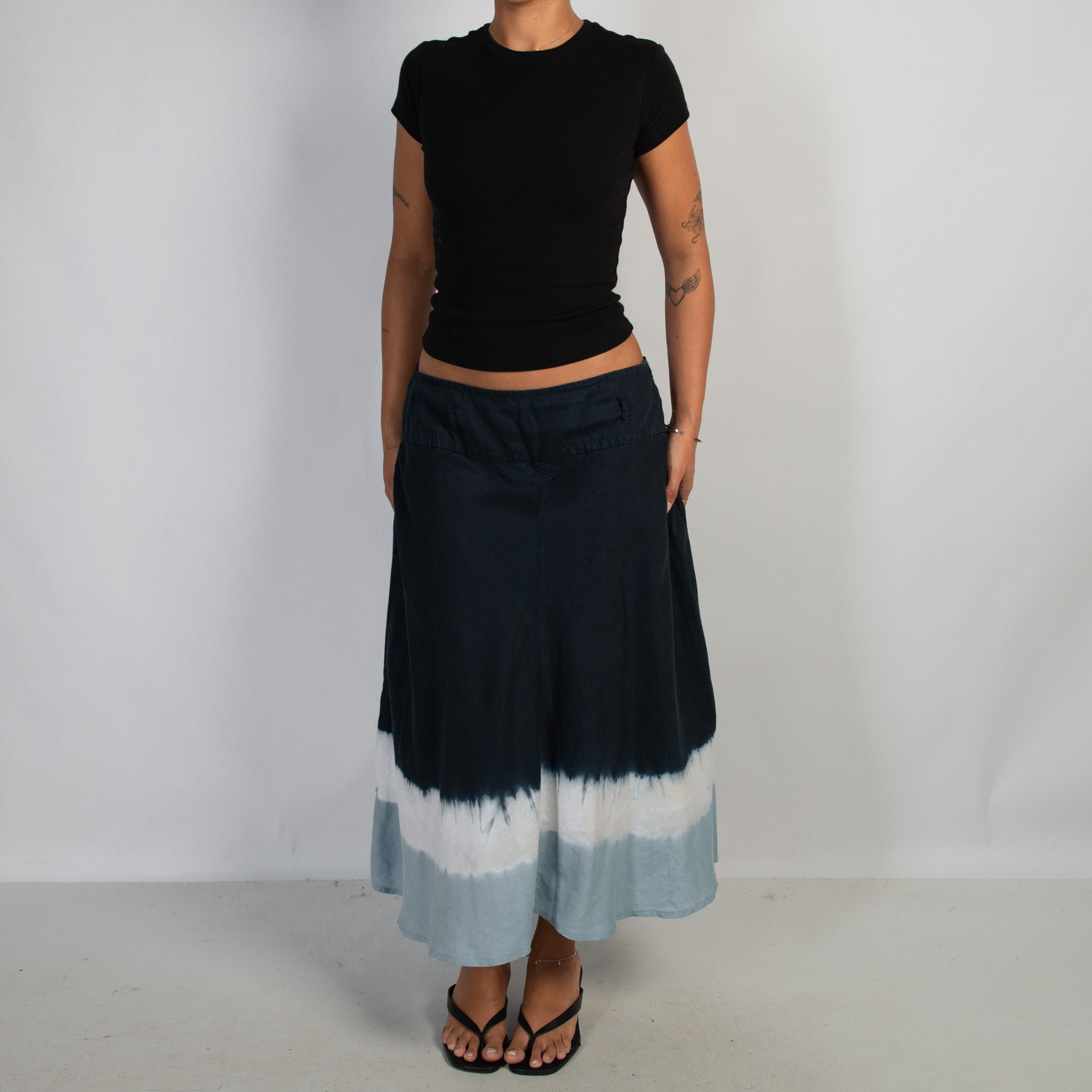 NAVY TIE DYE MIDI SKIRT
