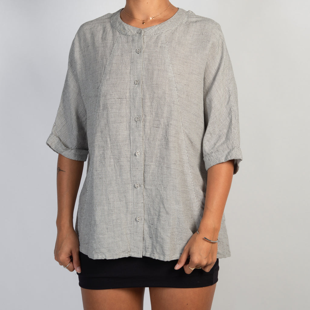 CHECK LINEN BLOUSE