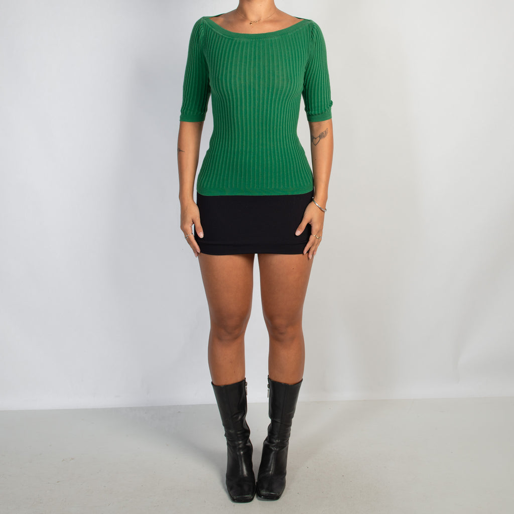 GREEN RIB 1/2 SLEEVE TOP