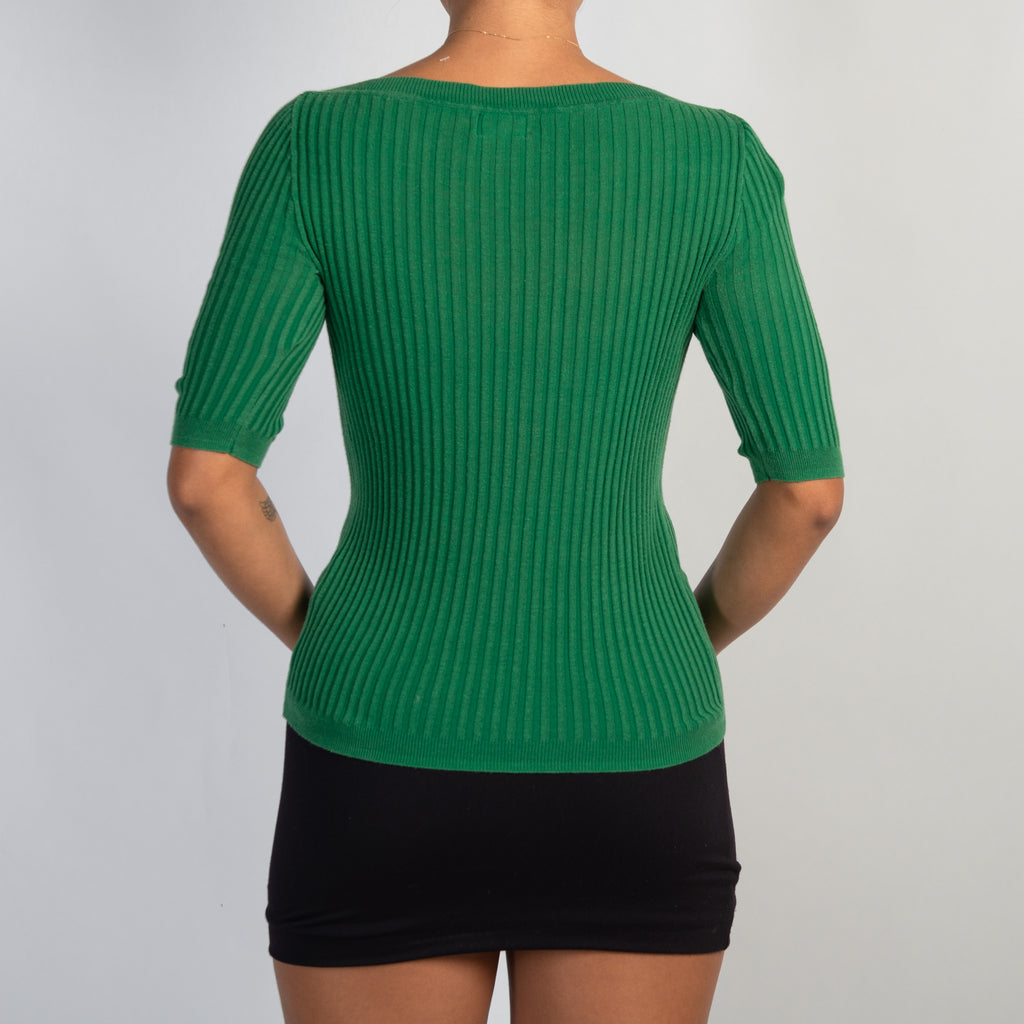 GREEN RIB 1/2 SLEEVE TOP