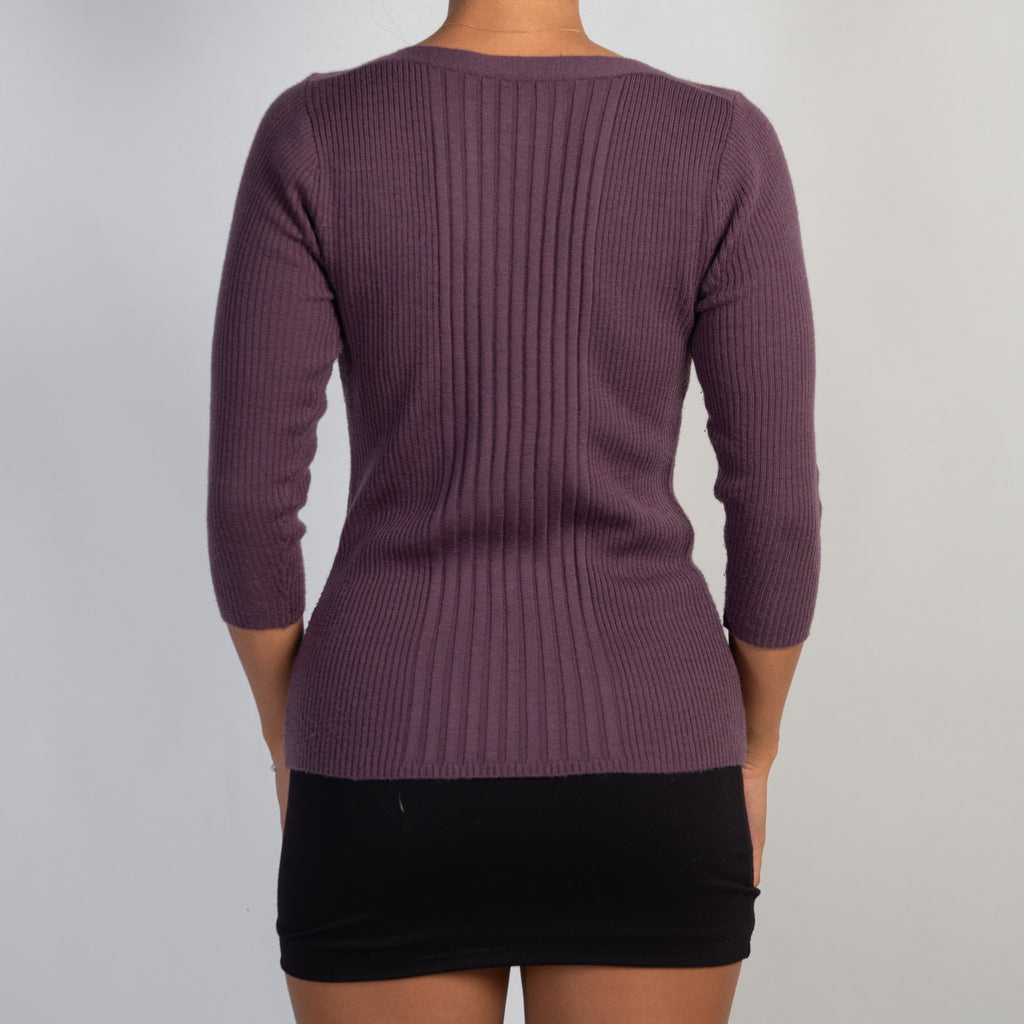 PURPLE RIB 3/4 SLEEVE TOP