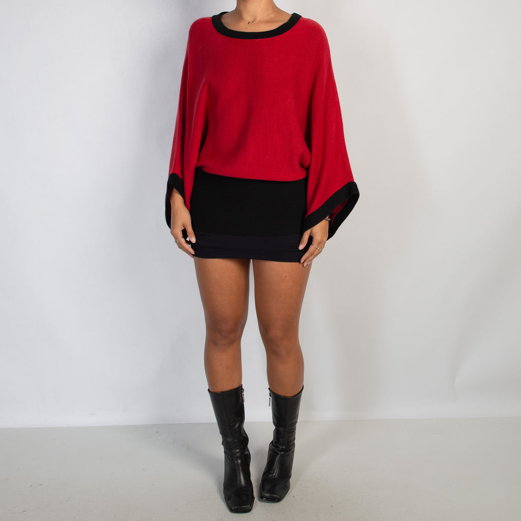 RED BATWING KNIT TOP