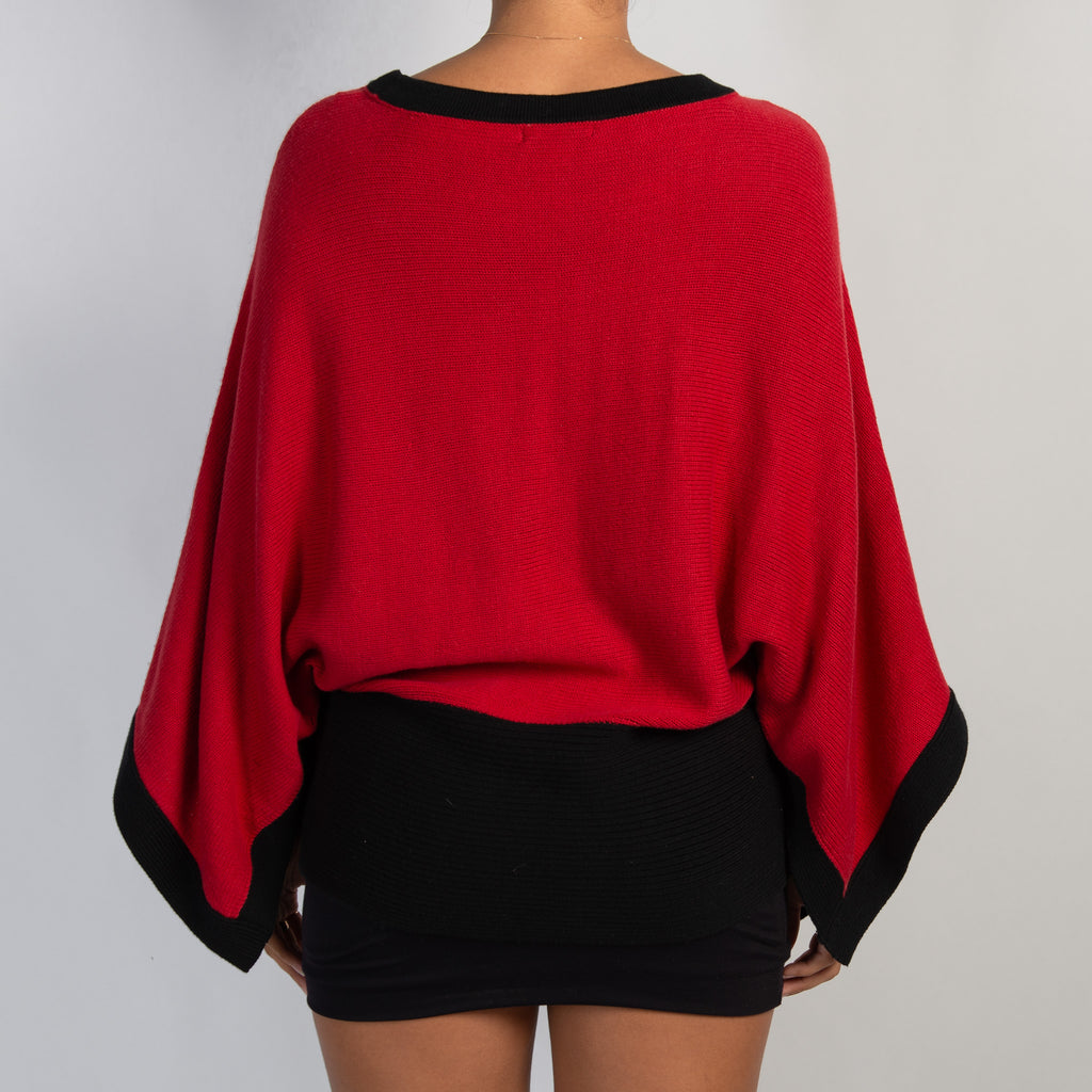 RED BATWING KNIT TOP