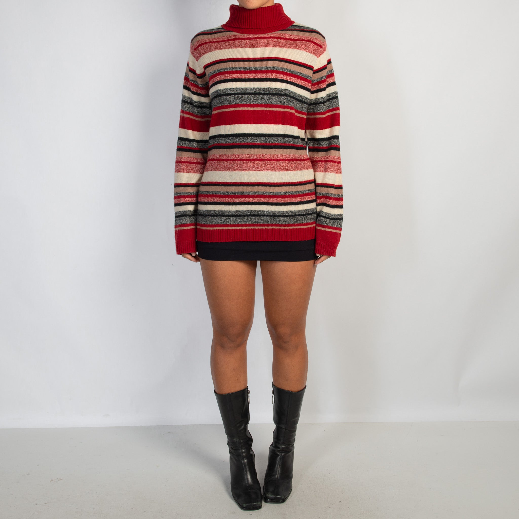 STRIPE TURTLENECK WOOL TOP