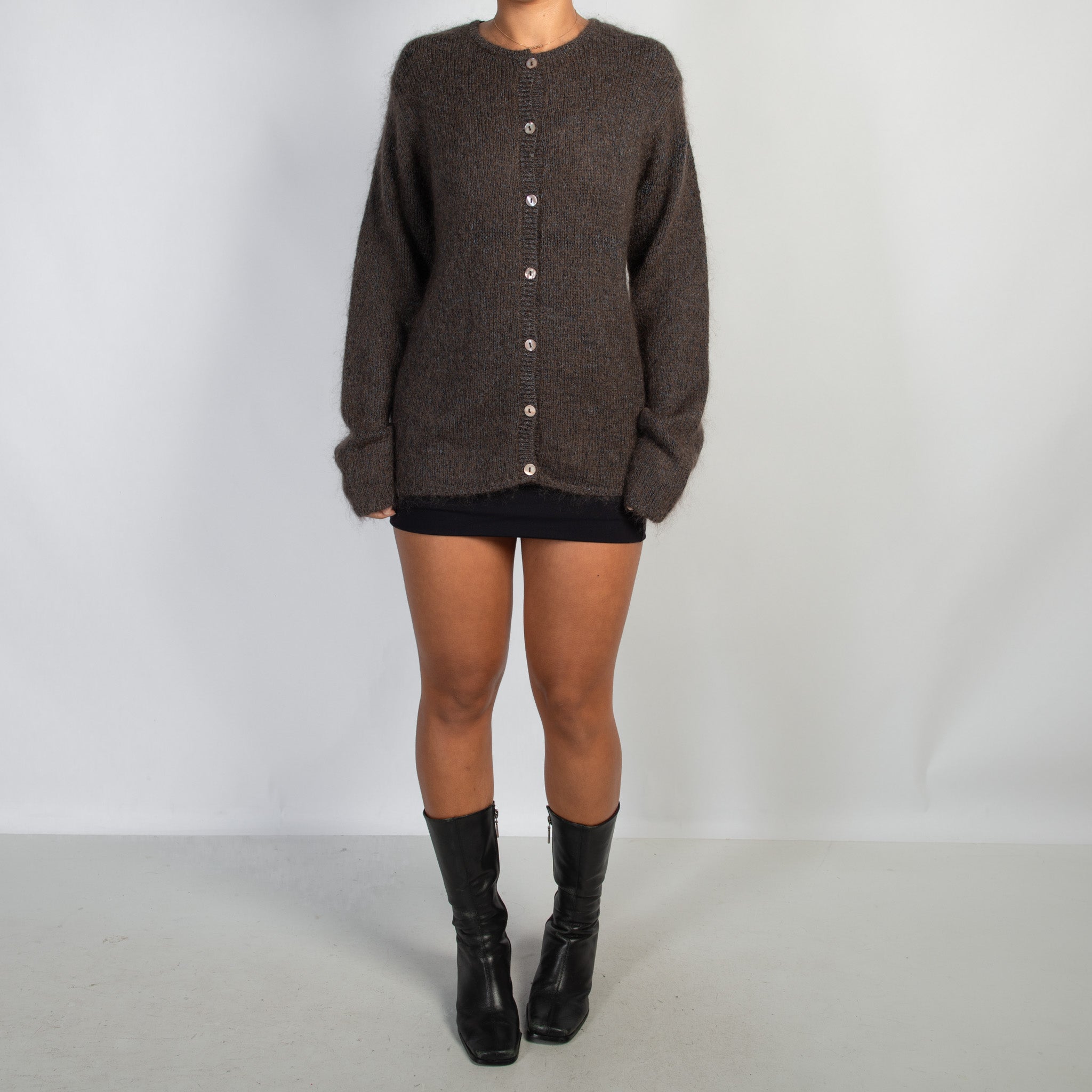 FUZZY BUTTON CARDIGAN