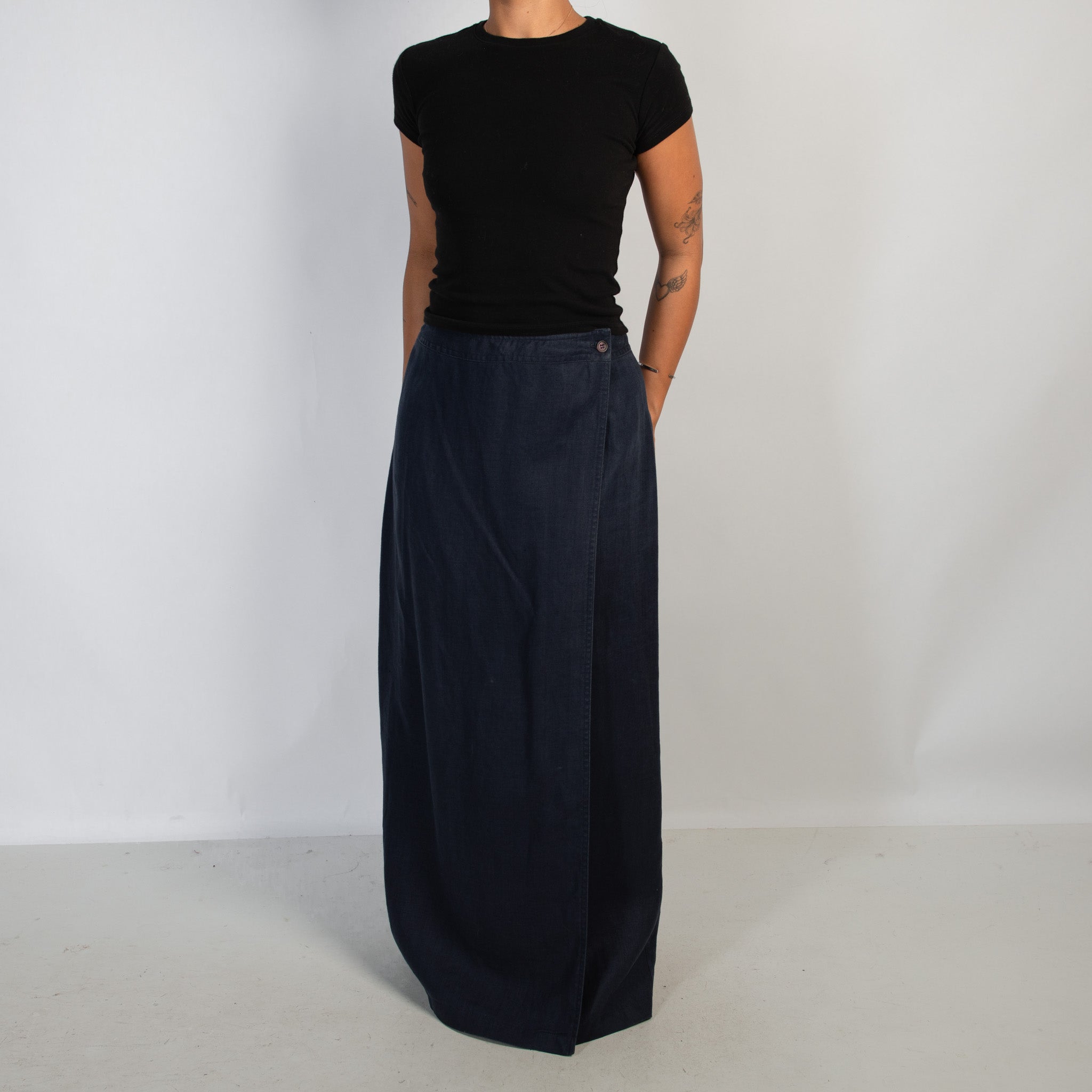 NAVY LINEN WRAP SKIRT