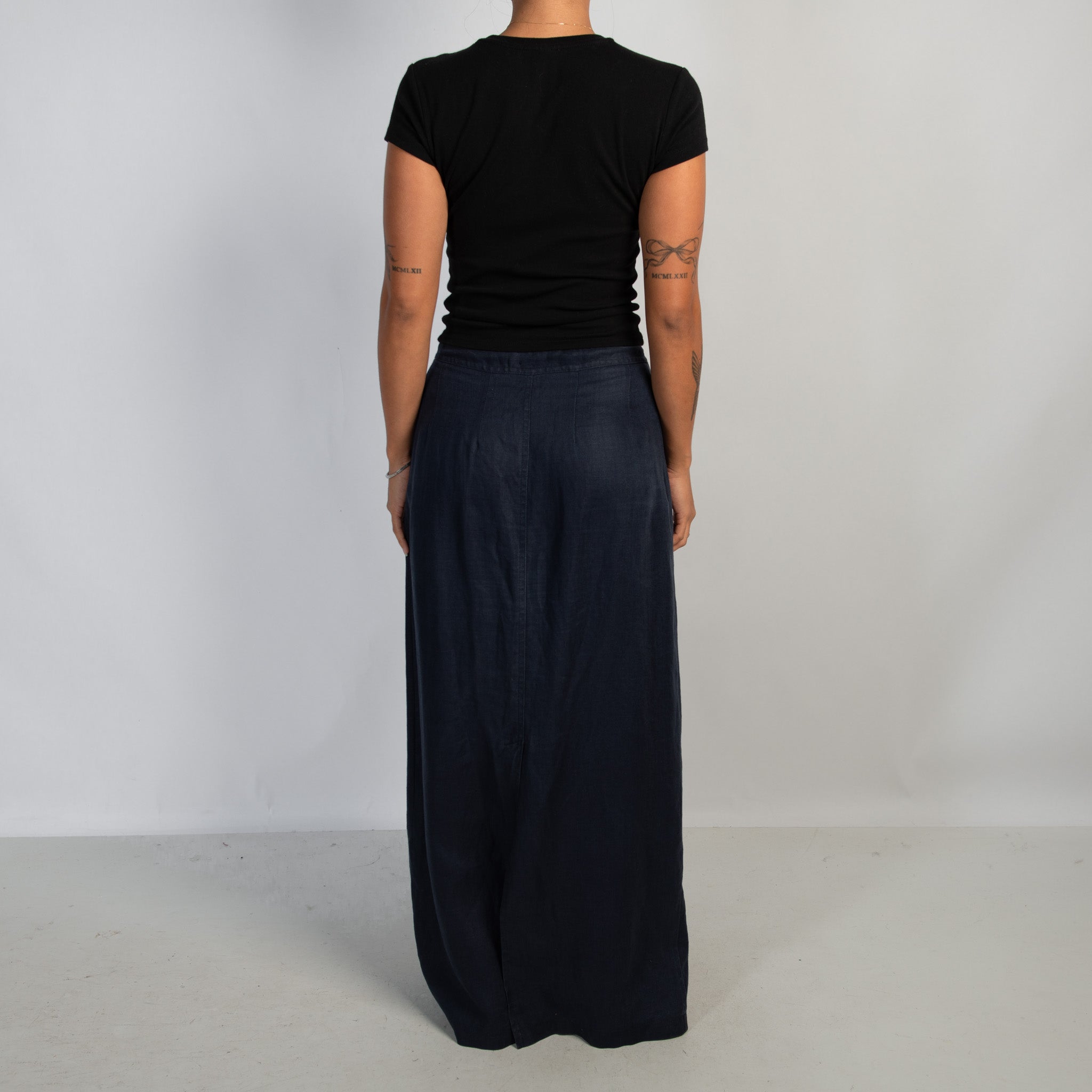 NAVY LINEN WRAP SKIRT