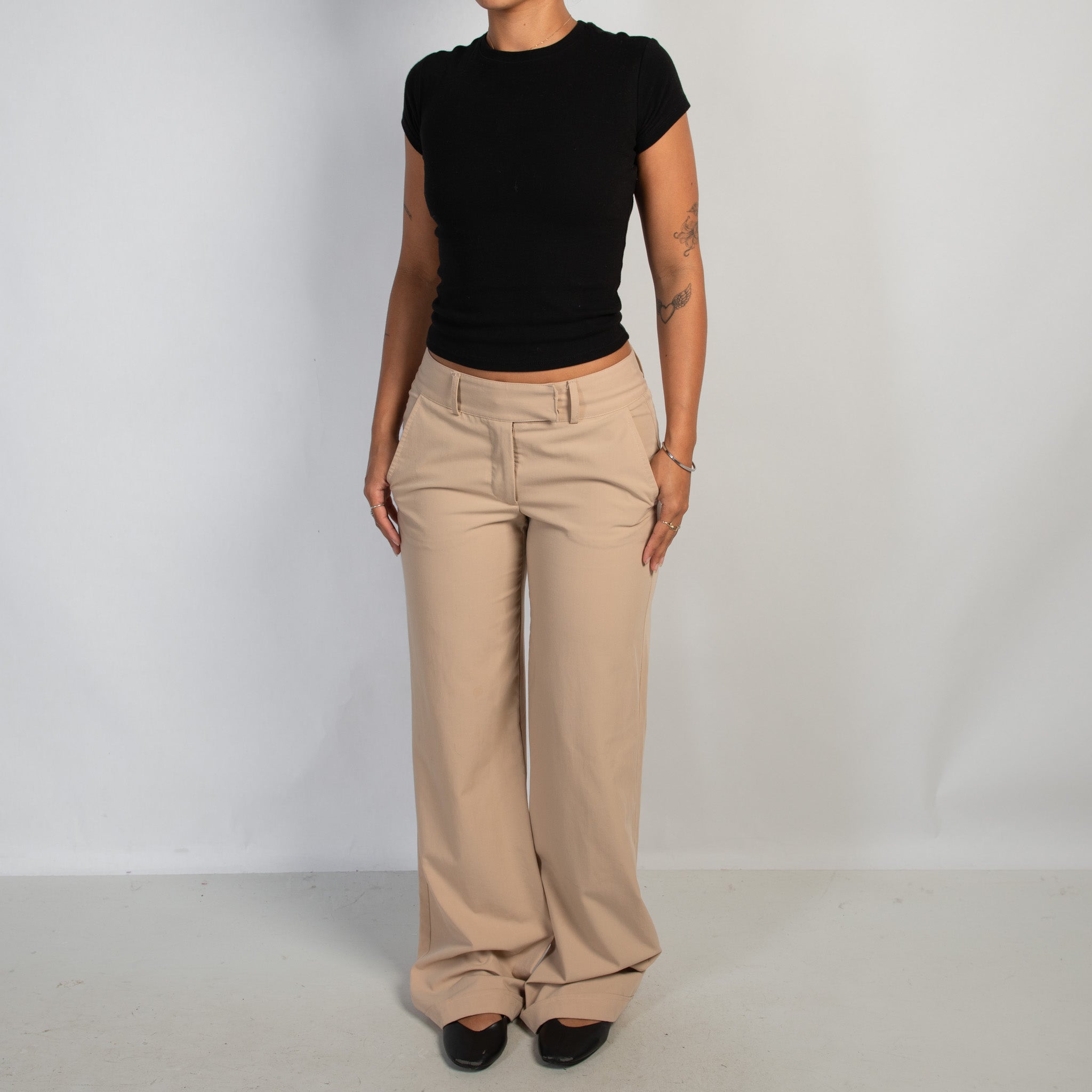 BEIGE WIDE LEG TROUSERS