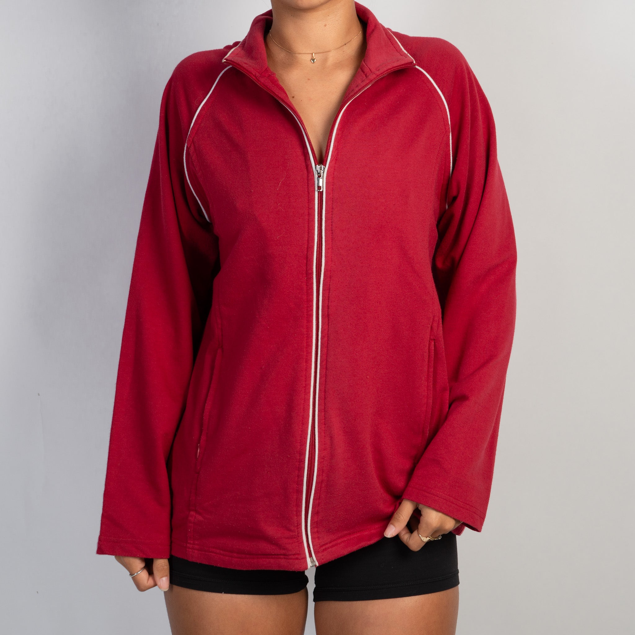 RED COTTON ZIP JACKET