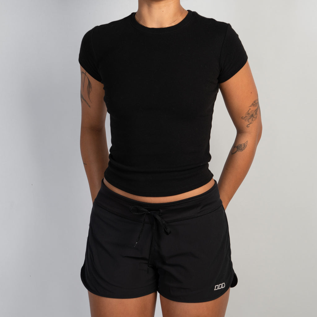 BLACK DRAWSTRING SHORTS