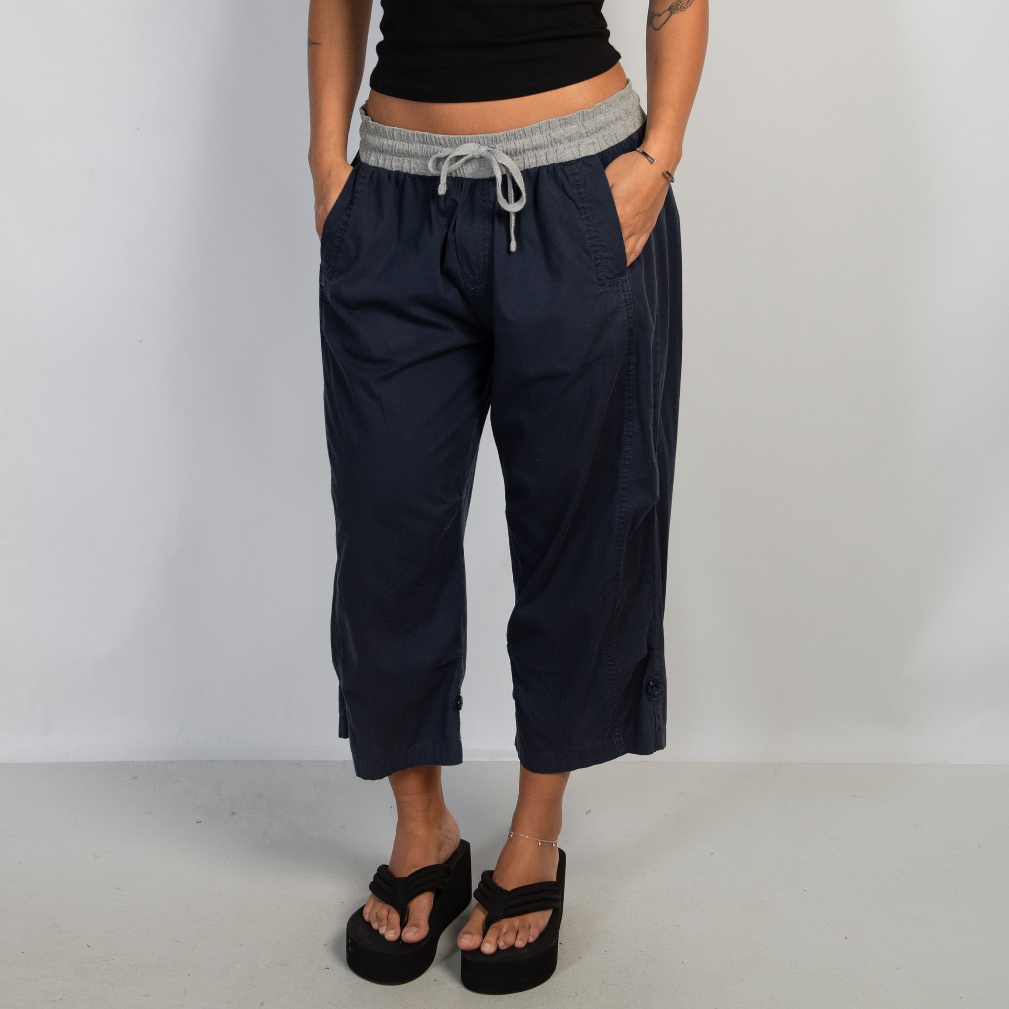 NAVY CROP CARGO PANTS