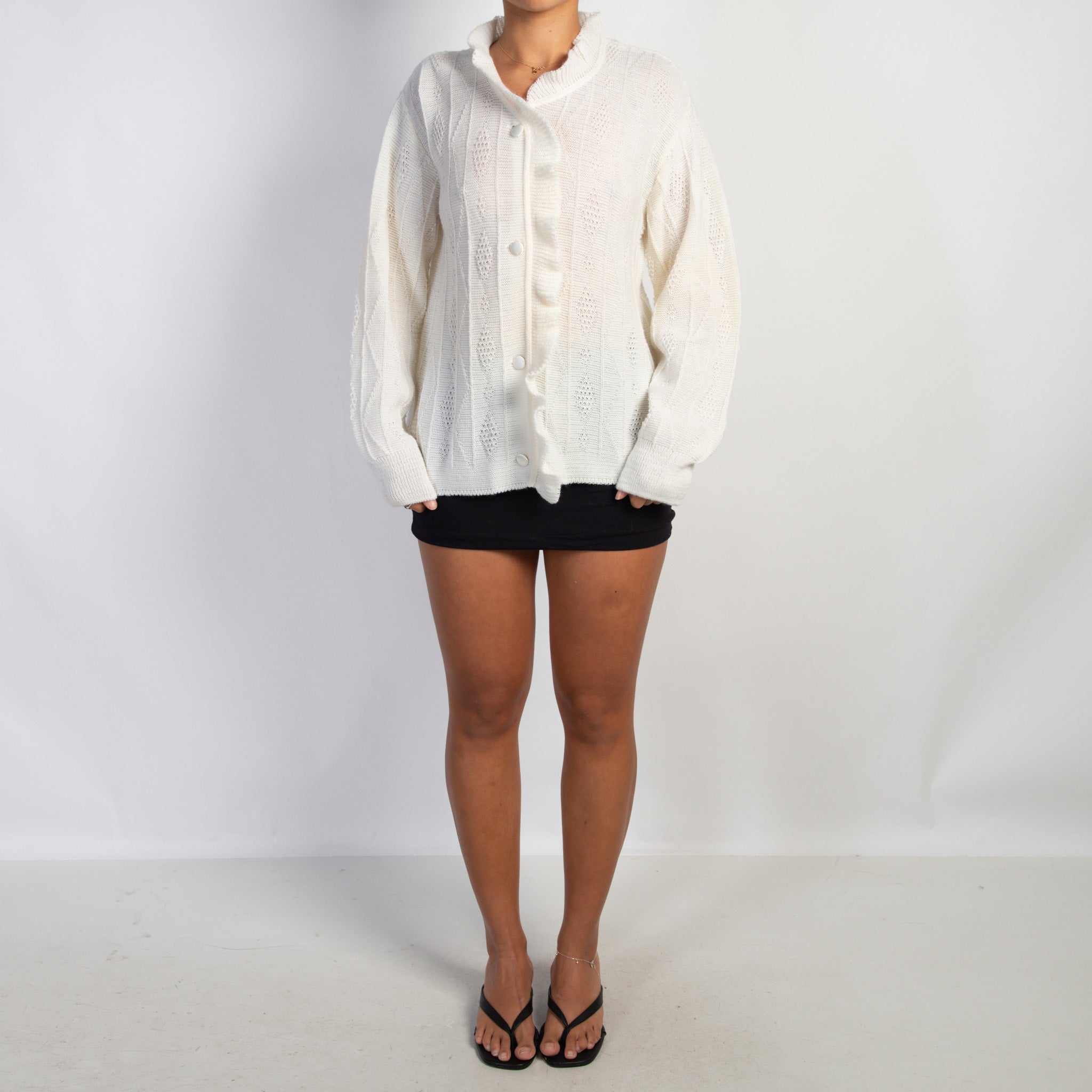 KNIT RUFFLE CARDIGAN