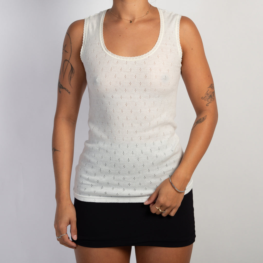 CREAM POINTELLE TANK TOP
