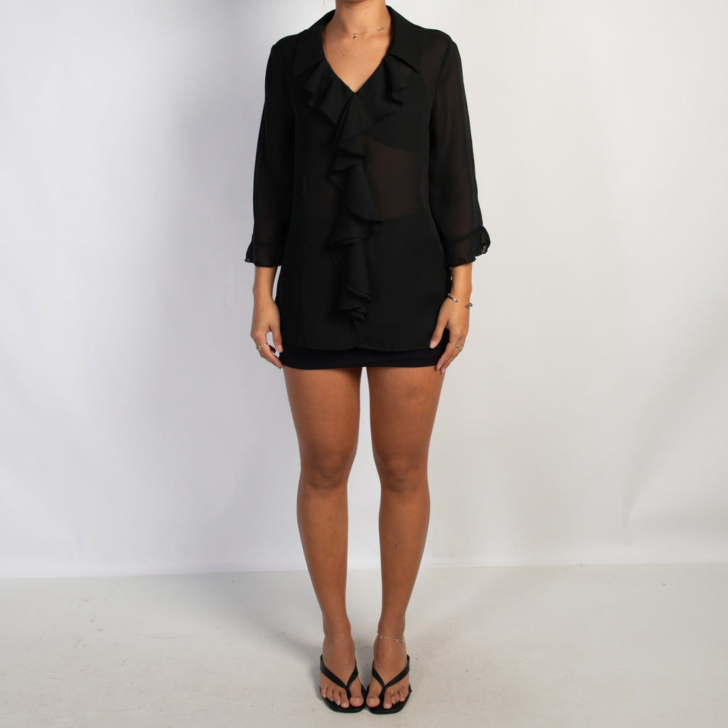 SHEER BLACK RUFFLE BLOUSE