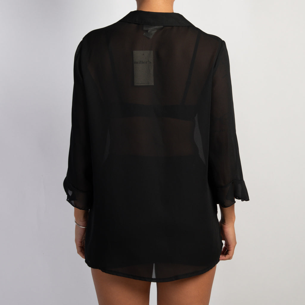 SHEER BLACK RUFFLE BLOUSE