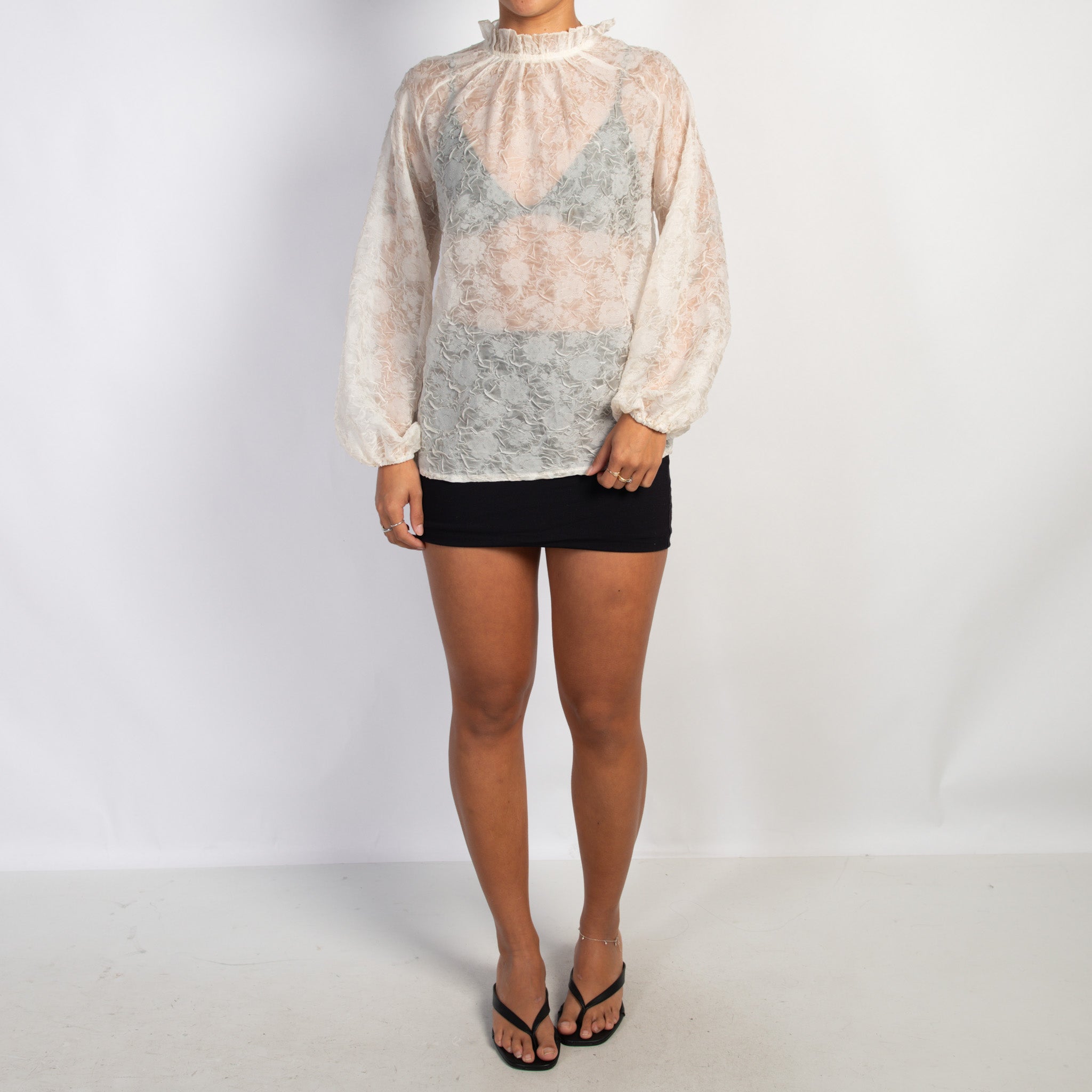 CREAM SHEER TEXTURED BLOUSE