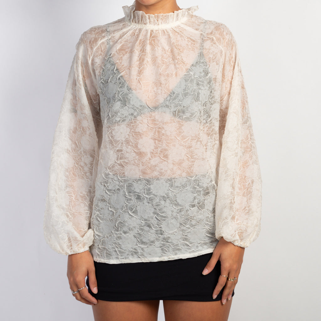 CREAM SHEER TEXTURED BLOUSE