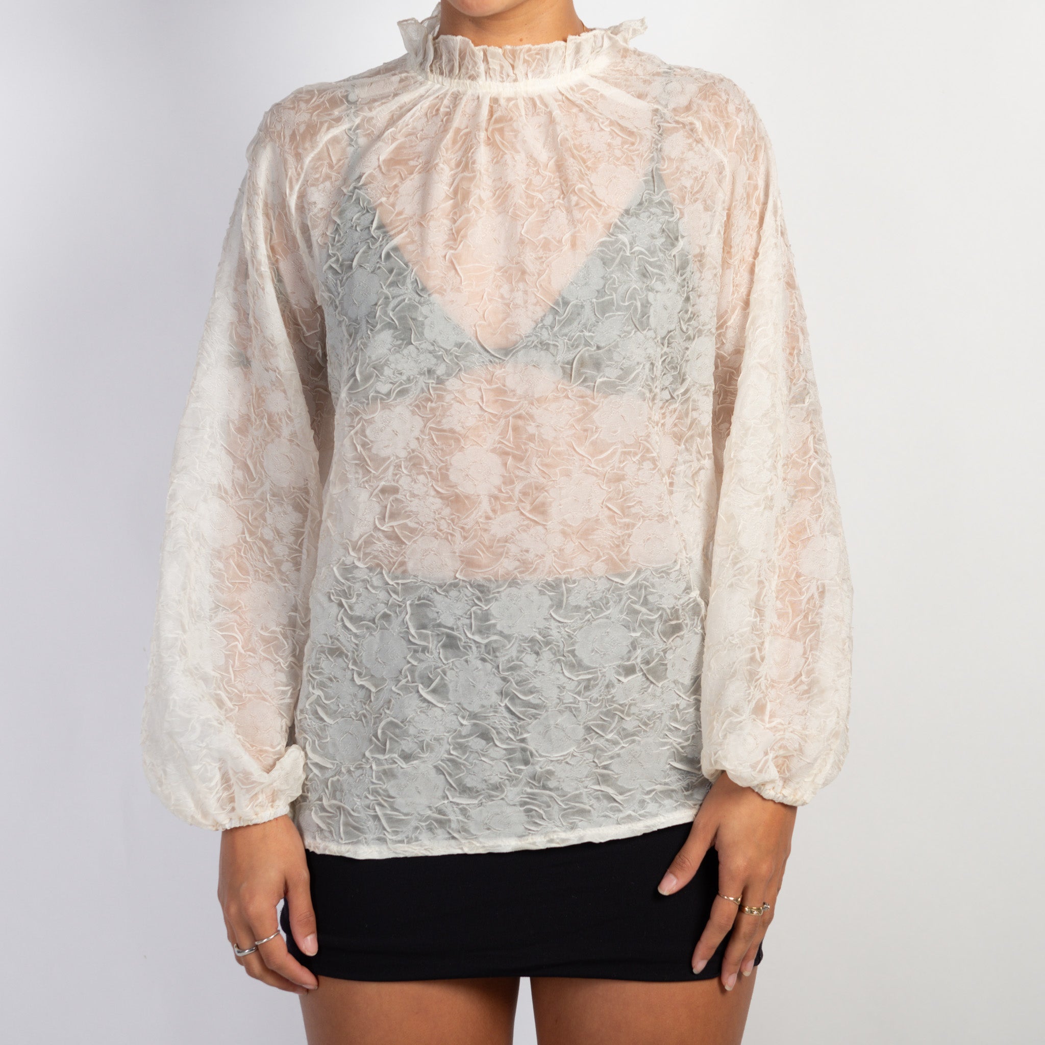 CREAM SHEER TEXTURED BLOUSE