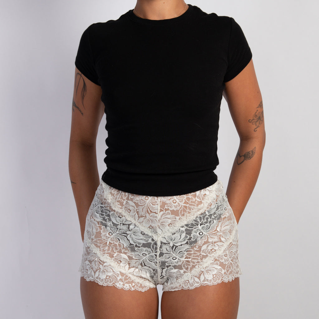 CREAM LACE BOOTY SHORTS