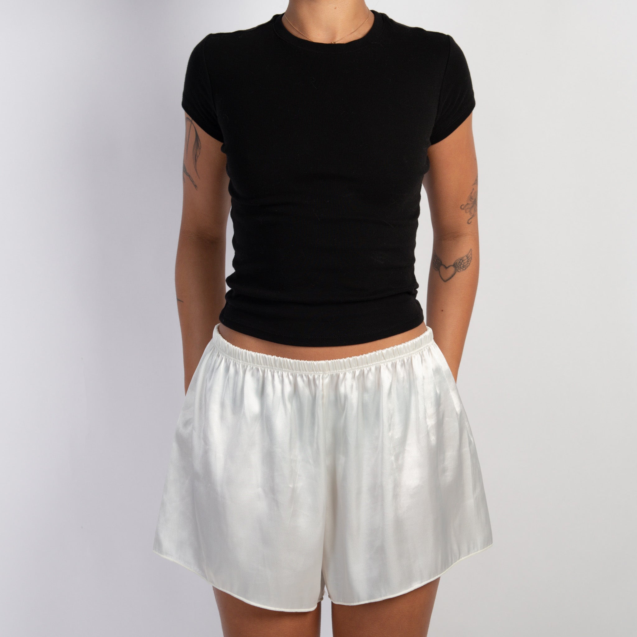 IVORY SATIN SHORTS
