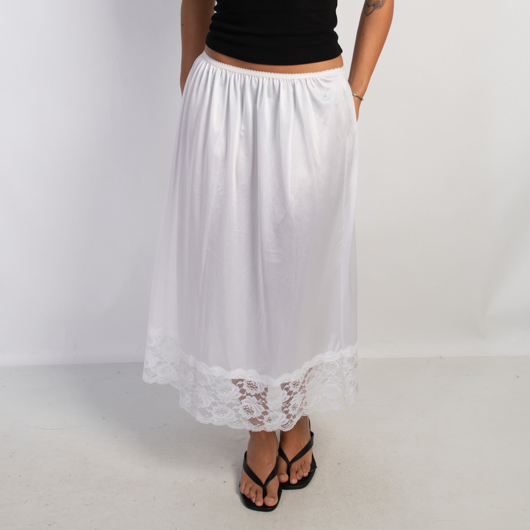 WHITE SATIN SLIP SKIRT
