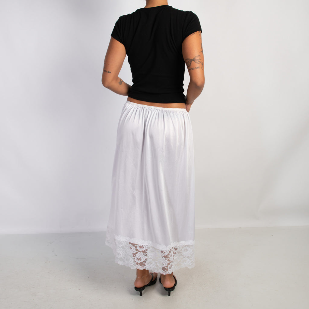 WHITE SATIN SLIP SKIRT
