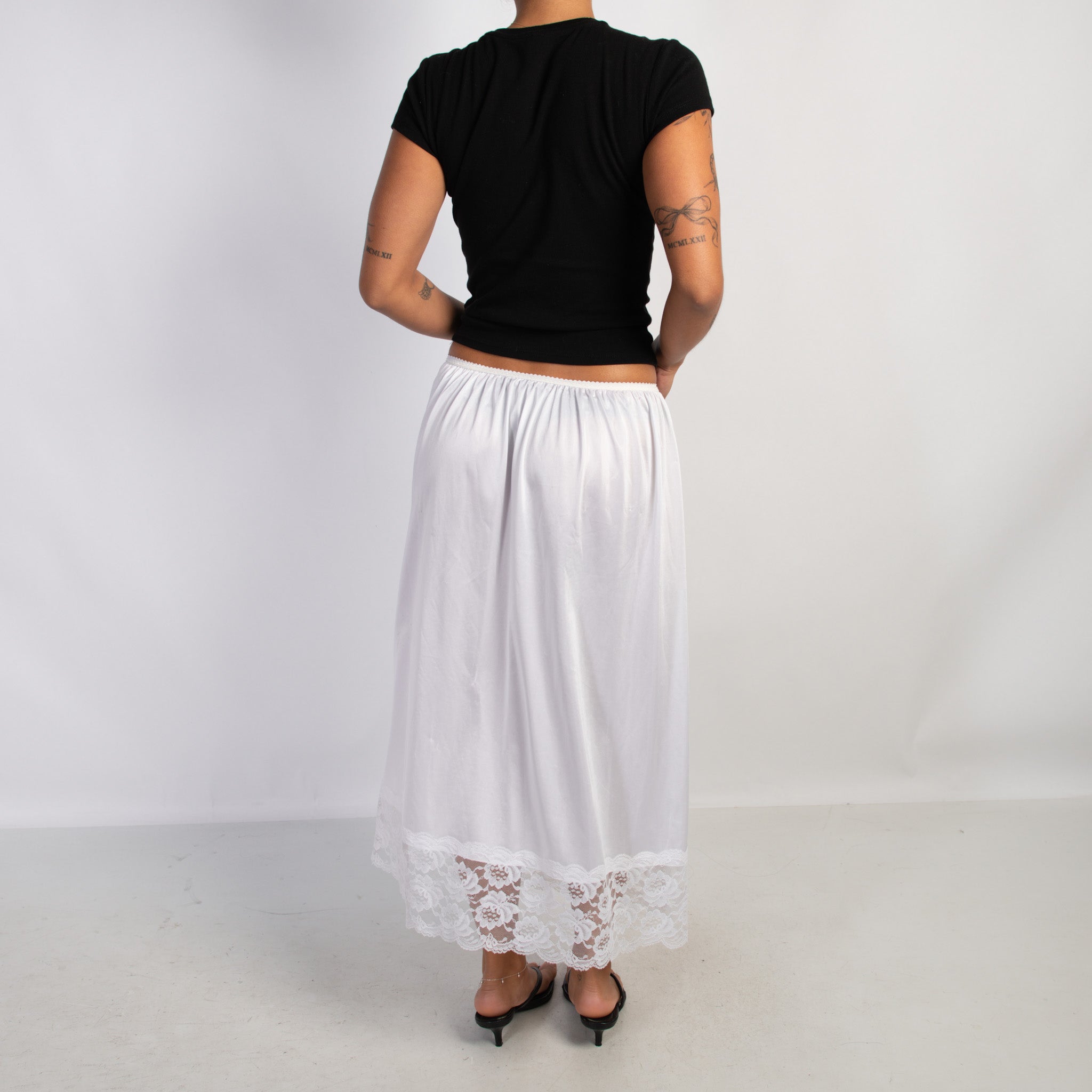 WHITE SATIN SLIP SKIRT